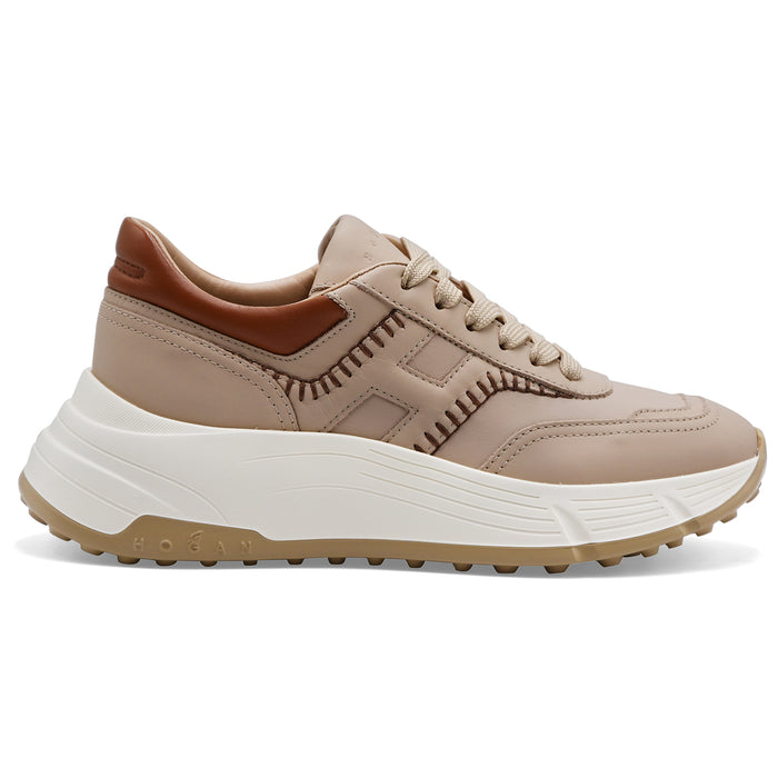 Hogan Women's H669 Beige Leather Sneakers with Ultra-Comfortable Maxi Sole