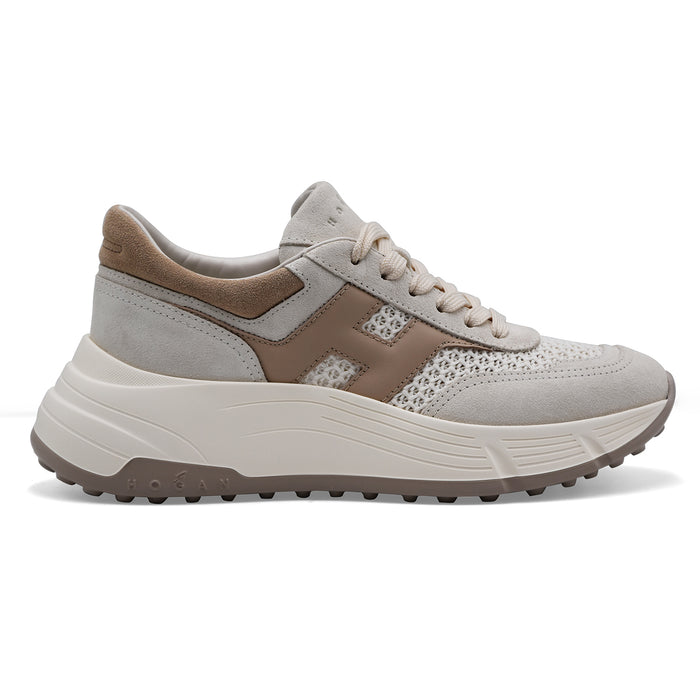Hogan Women's H669 Suede Sneakers White and Beige