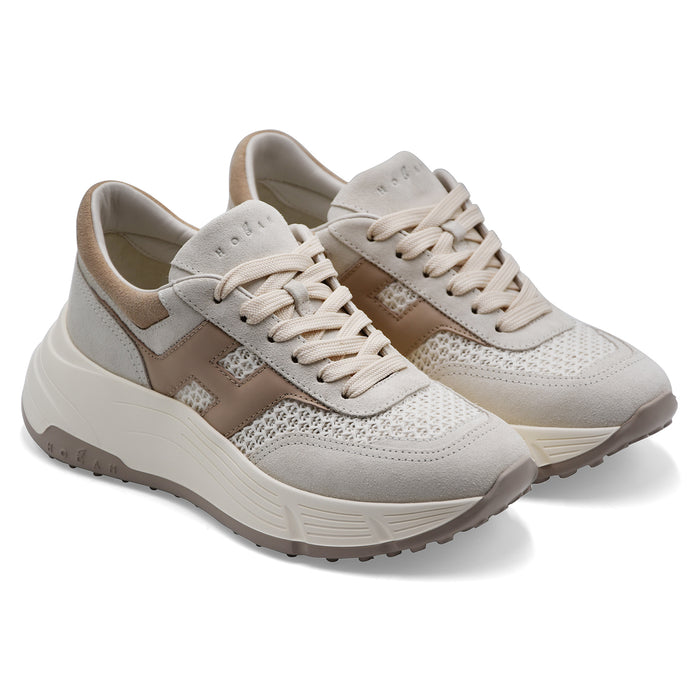 Hogan Women's H669 Suede Sneakers White and Beige