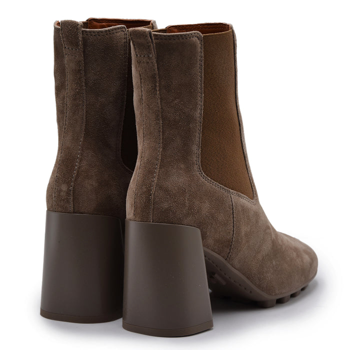 Stivaletti Chelsea Hogan Donna Beige Suola In Gomma E Tacchetti