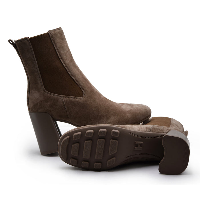 Stivaletti Chelsea Hogan Donna Beige Suola In Gomma E Tacchetti