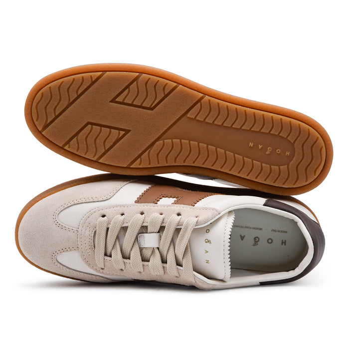 Sneakers Donna Hogan H698 Pelle Bianca Marrone Maxi Suola Beige