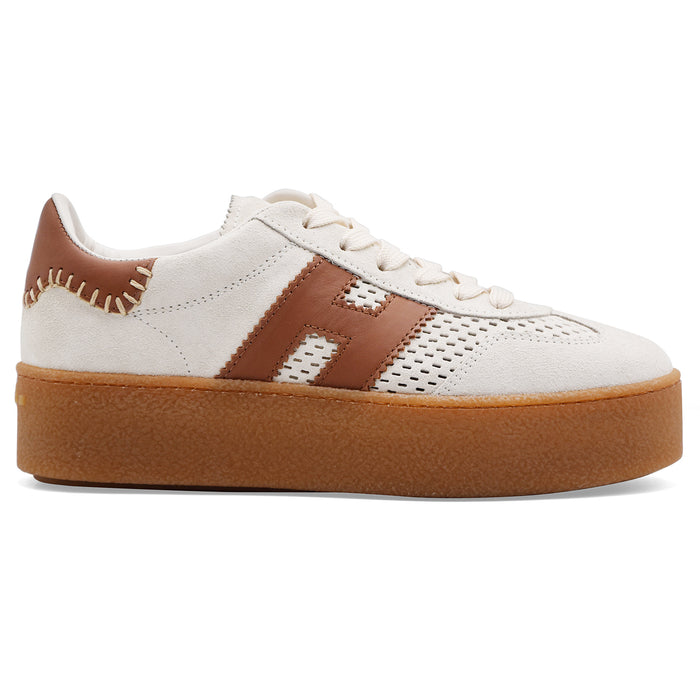 Hogan Sneakers Donna H698 Pelle Scamosciata Avorio Con Forature