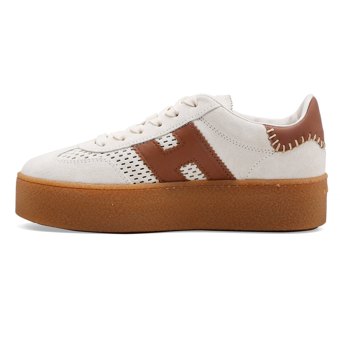Hogan Sneakers Donna H698 Pelle Scamosciata Avorio Con Forature