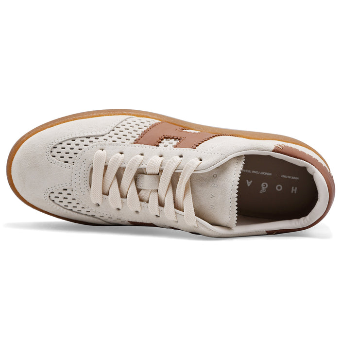 Hogan Sneakers Donna H698 Pelle Scamosciata Avorio Con Forature