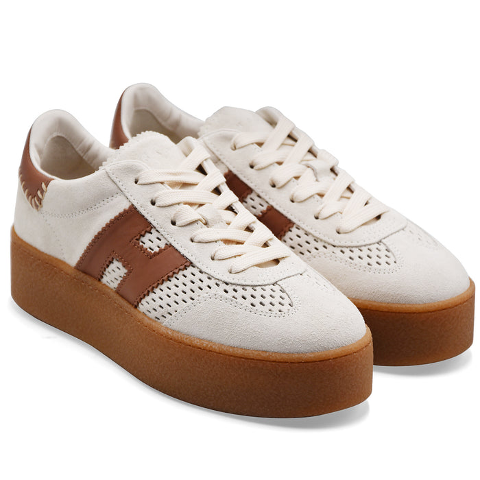 Hogan Sneakers Donna H698 Pelle Scamosciata Avorio Con Forature