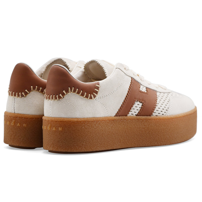 Hogan Sneakers Donna H698 Pelle Scamosciata Avorio Con Forature