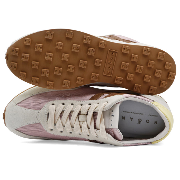 Hogan Women's H699 Suede Ivory Fabric Pink Sneakers