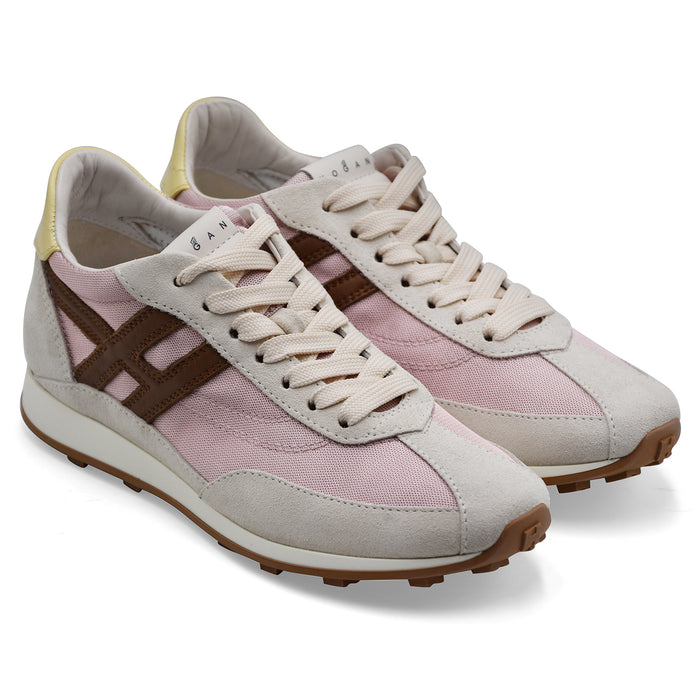 Hogan Women's H699 Suede Ivory Fabric Pink Sneakers