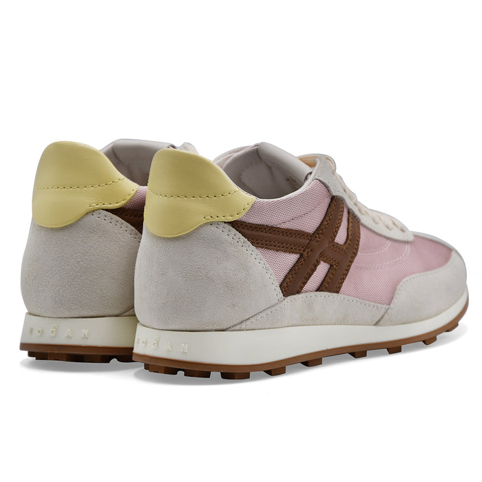 Hogan Women's H699 Suede Ivory Fabric Pink Sneakers