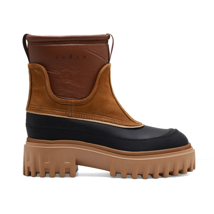 Stivaletti Hogan Donna H700 Chunky Pelle Marrone E Nabuk Cammello