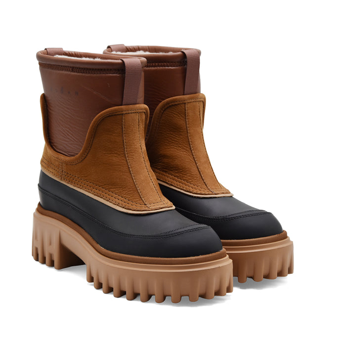 Stivaletti Hogan Donna H700 Chunky Pelle Marrone E Nabuk Cammello