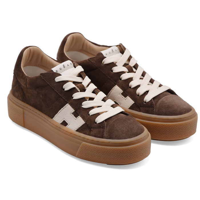 Sneakers Da Donna Hogan H705 In Vera Pelle Scamosciata Marrone
