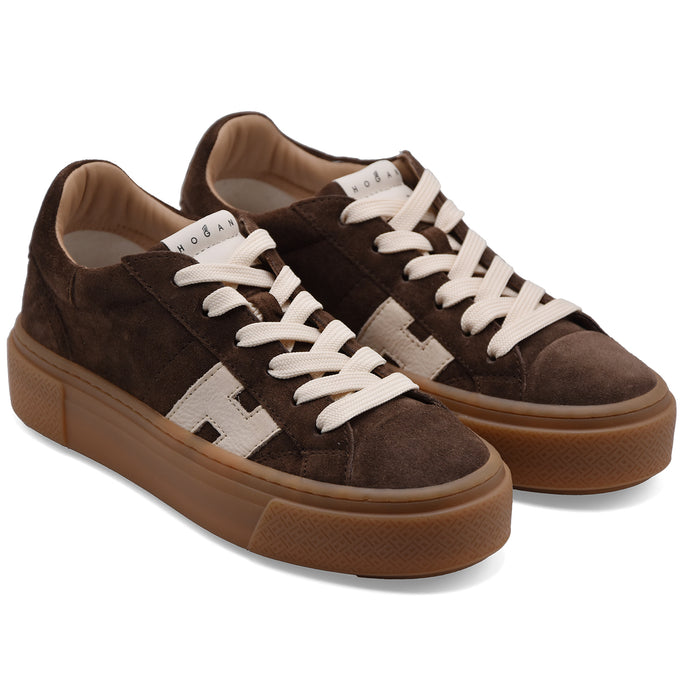 Sneakers Da Donna Hogan H705 In Vera Pelle Scamosciata Marrone