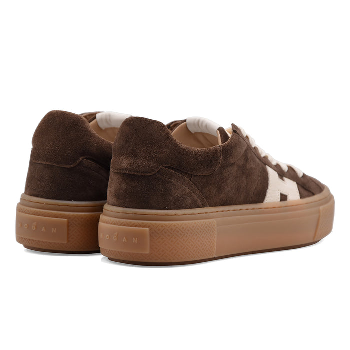 Sneakers Da Donna Hogan H705 In Vera Pelle Scamosciata Marrone