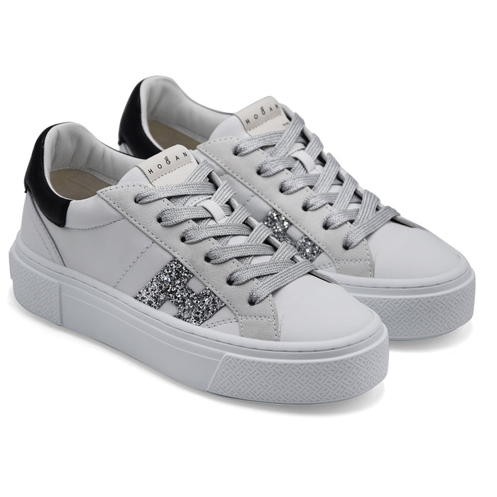 Sneakers Hogan Crosswind H705 Donna Bianco Con Logo Glitterato