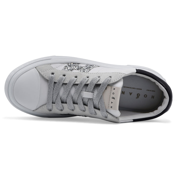 Sneakers Hogan Crosswind H705 Donna Bianco Con Logo Glitterato