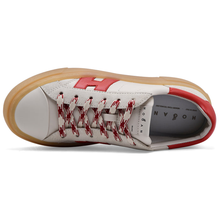 Hogan Sneakers Donna H705 Vera Pelle Bianca Con Dettagli Rossi