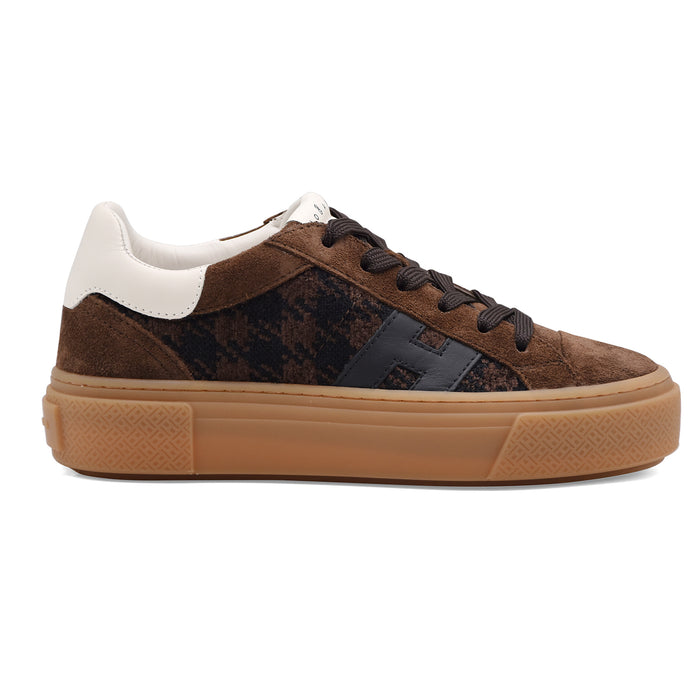 Sneakers Hogan Crosswind Donna Marrone Con Motivo Pied De Poule
