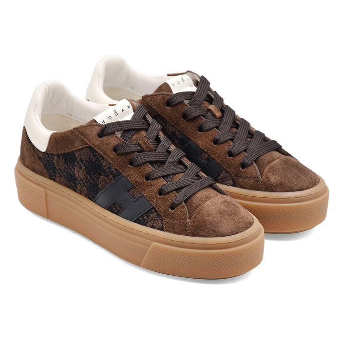 Sneakers Hogan Crosswind Donna Marrone Con Motivo Pied De Poule