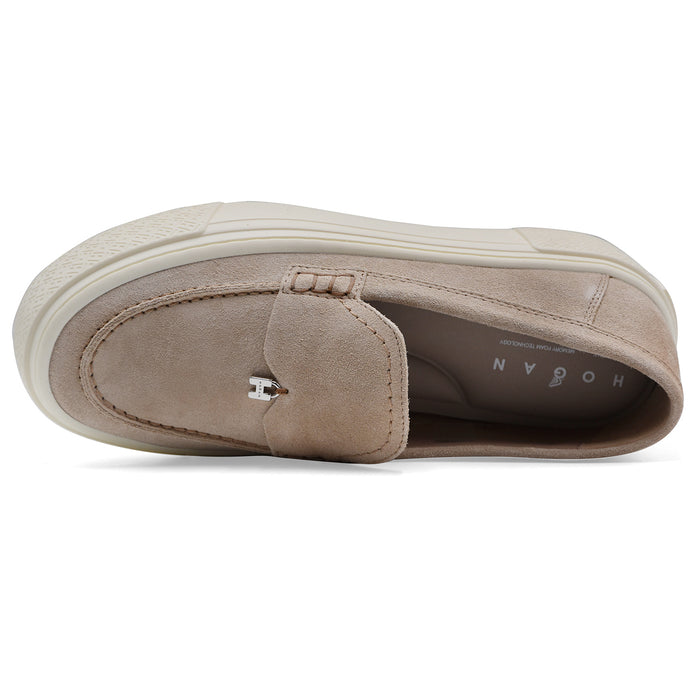 Hogan Women's Loafers H705 Beige Suede Memory Foam Insole