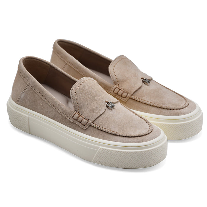 Hogan Women's Loafers H705 Beige Suede Memory Foam Insole