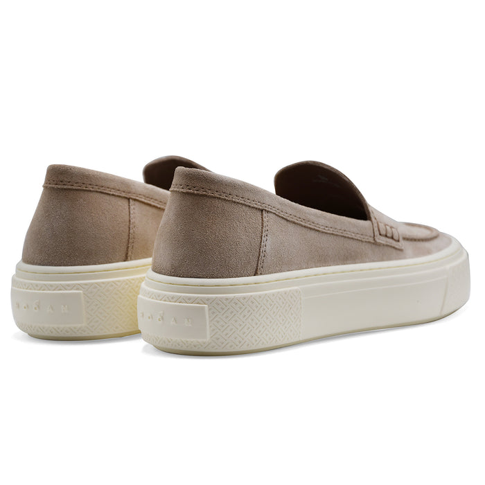 Hogan Women's Loafers H705 Beige Suede Memory Foam Insole