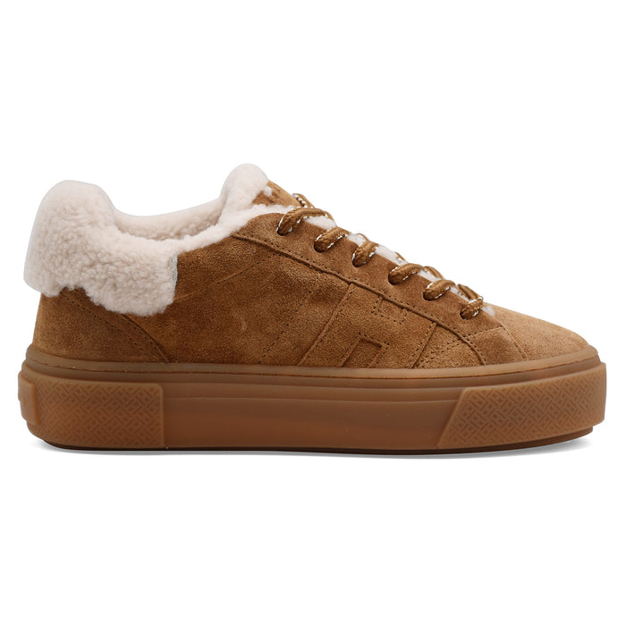 Sneakers Hogan Crosswind H705 Donna Beige Cuoio Con Pelliccia