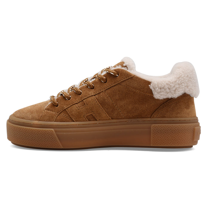Sneakers Hogan Crosswind H705 Donna Beige Cuoio Con Pelliccia