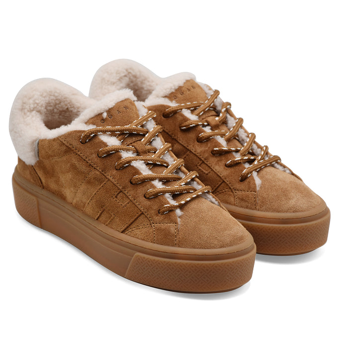 Sneakers Hogan Crosswind H705 Donna Beige Cuoio Con Pelliccia