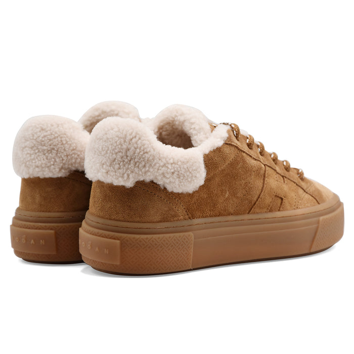 Sneakers Hogan Crosswind H705 Donna Beige Cuoio Con Pelliccia