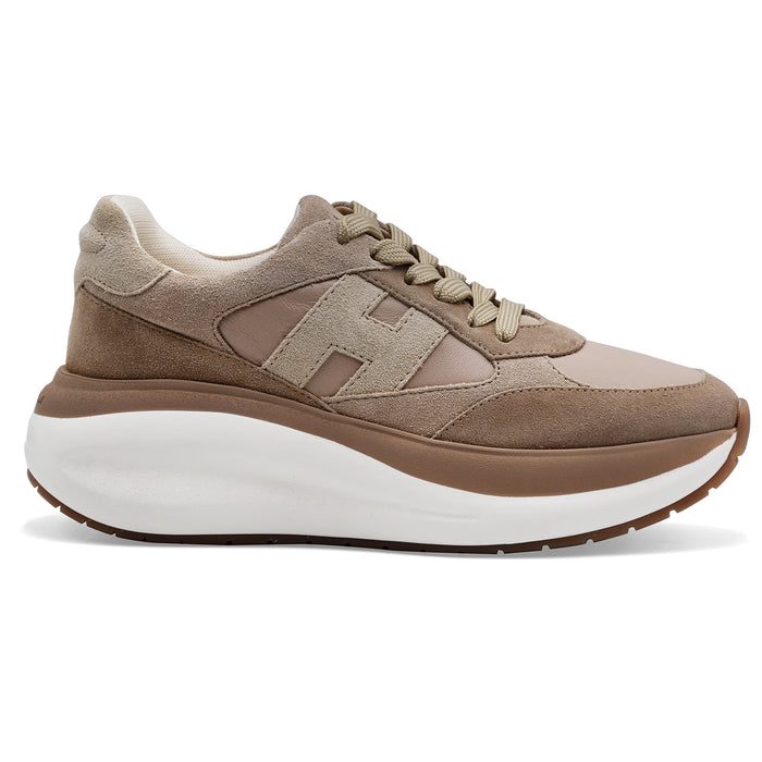 Hogan Women's Sneakers H714 Genuine Suede and Beige Fabric