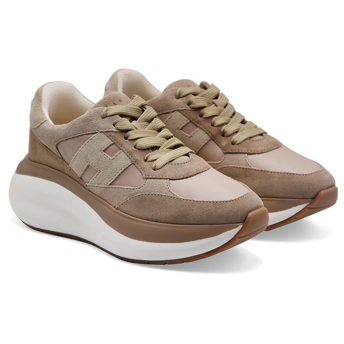 Hogan Women's Sneakers H714 Genuine Suede and Beige Fabric