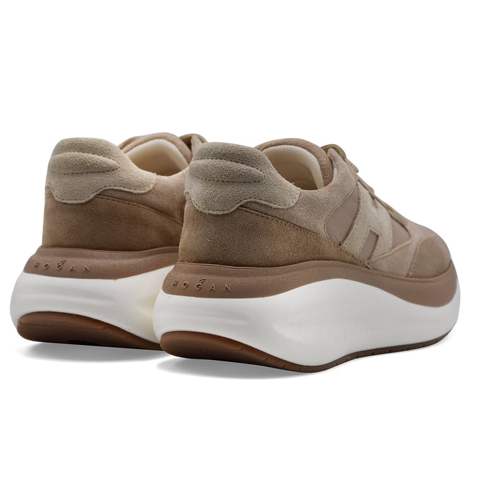 Hogan Women's Sneakers H714 Genuine Suede and Beige Fabric
