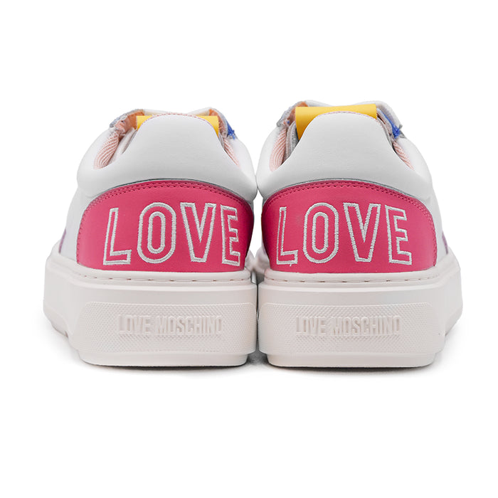 Sneakers Love Moschino Bianco Donna In Pelle Con Mix Di Colori