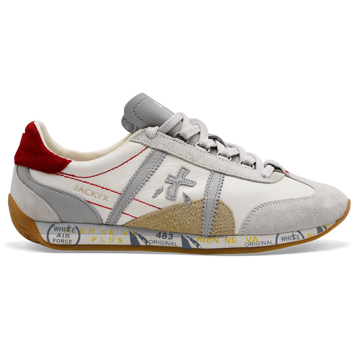 Premiata Sneakers Uomo JACKYX 8225 Pelle Bianca Camoscio Grigio