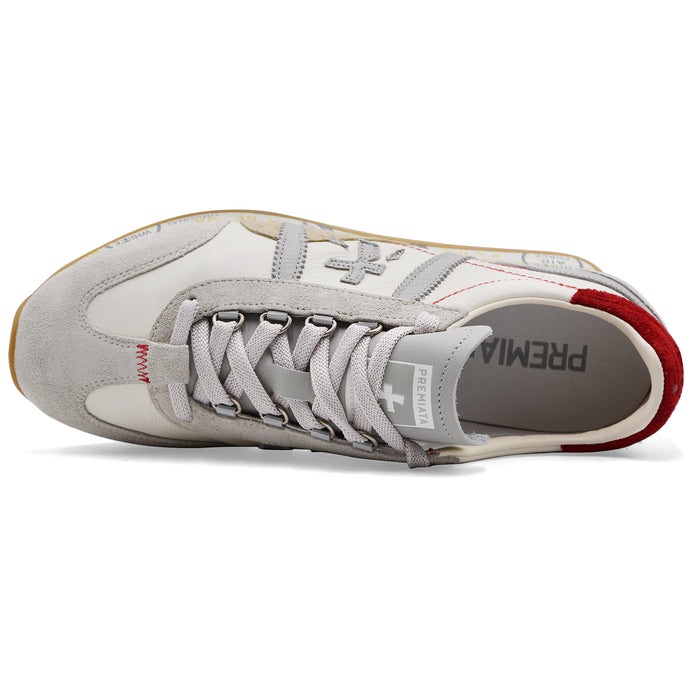 Premiata Sneakers Uomo JACKYX 8225 Pelle Bianca Camoscio Grigio