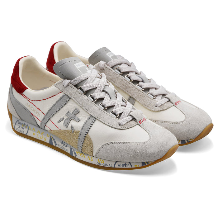 Premiata Sneakers Uomo JACKYX 8225 Pelle Bianca Camoscio Grigio