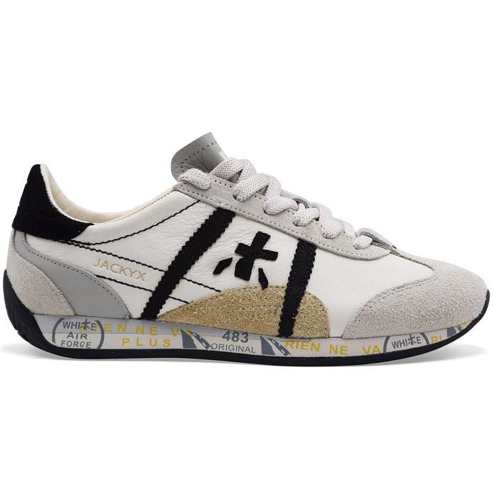 Sneakers Premiata JACKYXD 8222 Donna Pelle Bianca Dettagli Neri