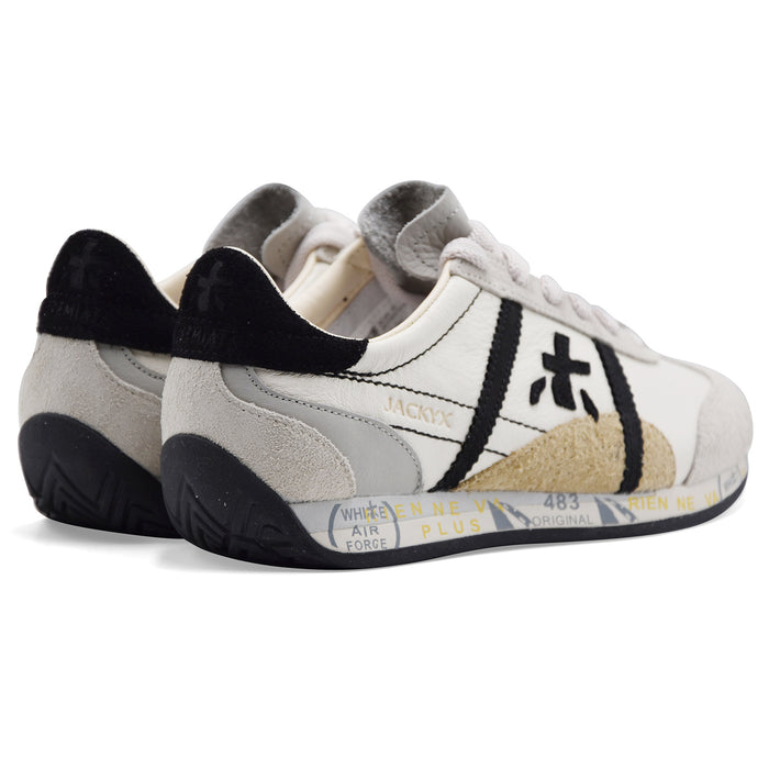 Sneakers Premiata JACKYXD 8222 Donna Pelle Bianca Dettagli Neri