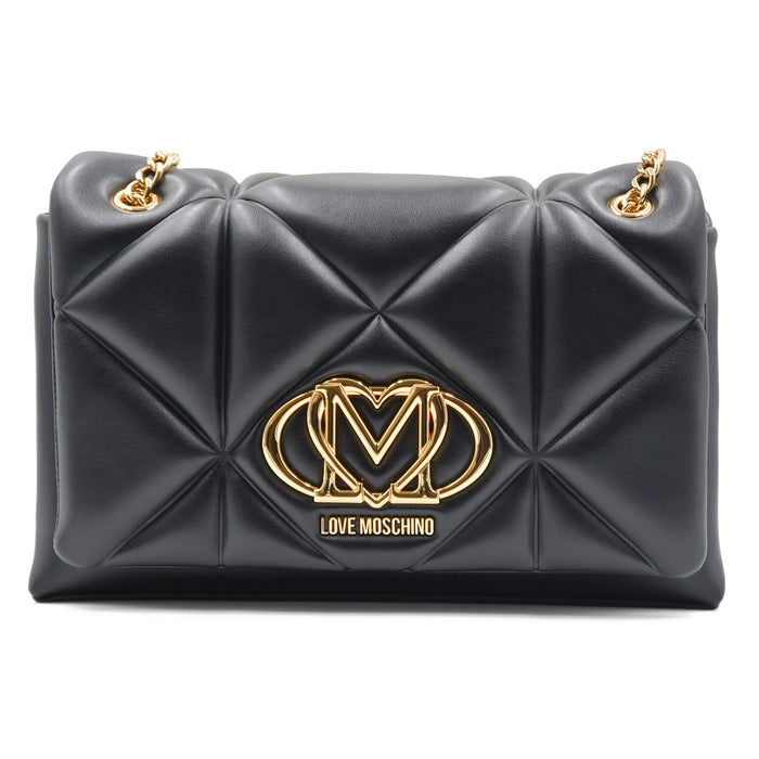 Borsa Love Moschino Donna Nero Tracolla Dorata Stile Grintoso