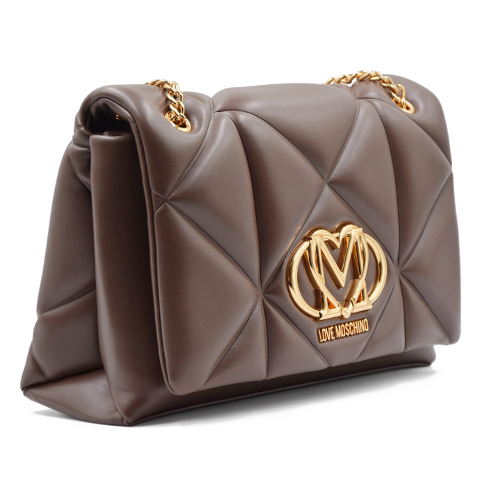 Borsa Donna Love Moschino Cioccolato Monogramma E Logo Dorati