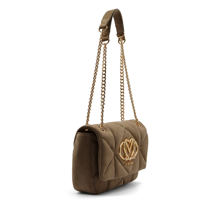 Borsa Donna Love Moschino Sabbia Velour Con Monogramma Dorato