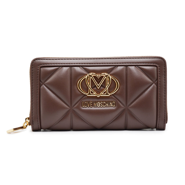 Love Moschino Women's Wallet Embossed Chocolate Zip Closure