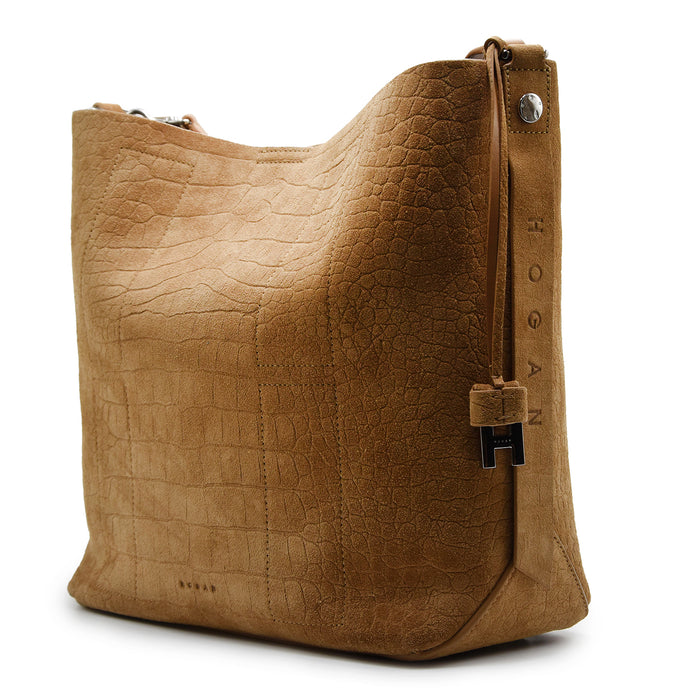 Borsa Hogan Hocket Hobo Media Rettangolare Stampa Cocco Beige