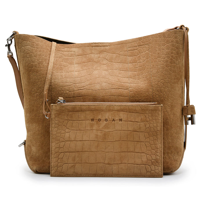 Borsa Hogan Hocket Hobo Media Rettangolare Stampa Cocco Beige