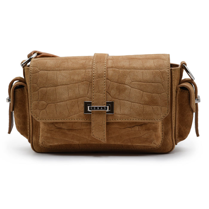 Borsa Hogan Flap Piccola Pelle Scamosciata Beige Stampa Cocco