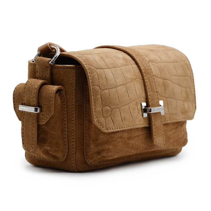 Borsa Hogan Flap Piccola Pelle Scamosciata Beige Stampa Cocco