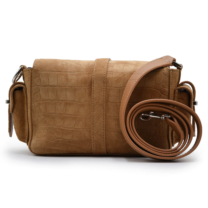 Borsa Hogan Flap Piccola Pelle Scamosciata Beige Stampa Cocco