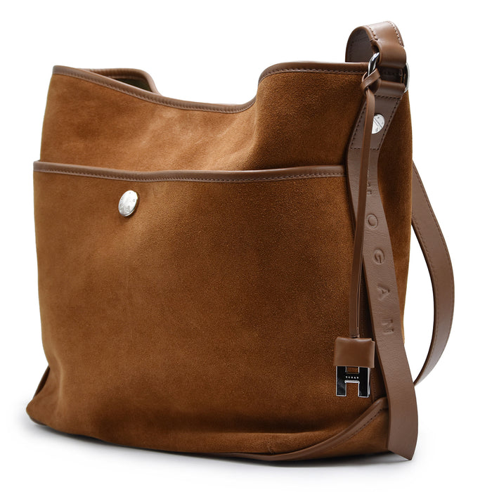Borsa Hogan Donna Hocket Hobo Medium In Crosta Marrone Cognac